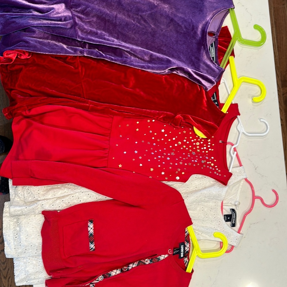 4 lands’ end size 5-6 dresses and a cute 6x-7 sweater.